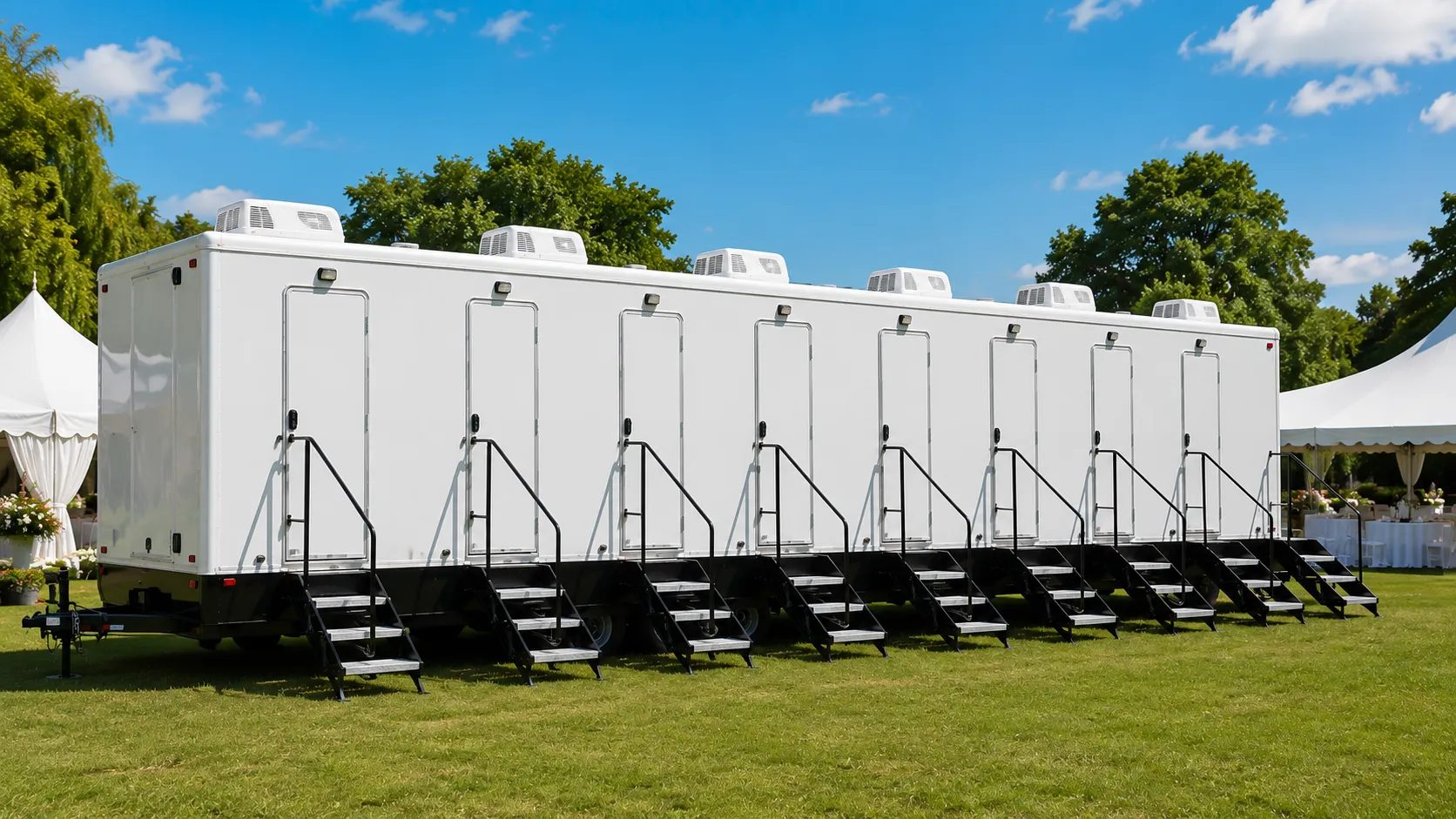 8 stall restroom trailer from our Fairfield fleet